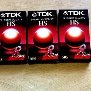 3 Blank VHS Tapes TDK Premium Quality HS 8 Hour Video Cassette NEW Sealed Lot 3